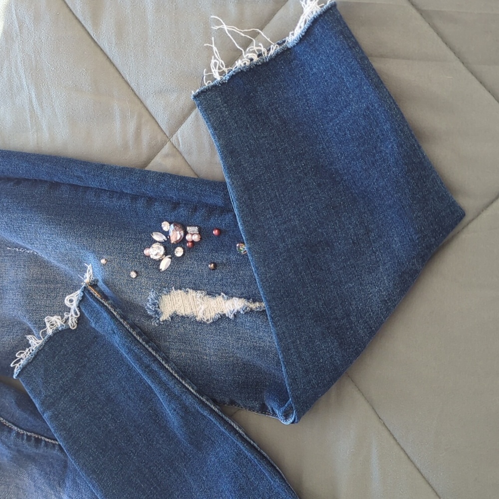 Kut From The Kloth Catherine Ankle Straight Leg Denim Jeans w/Gems Sz 6 - Picture 9 of 12